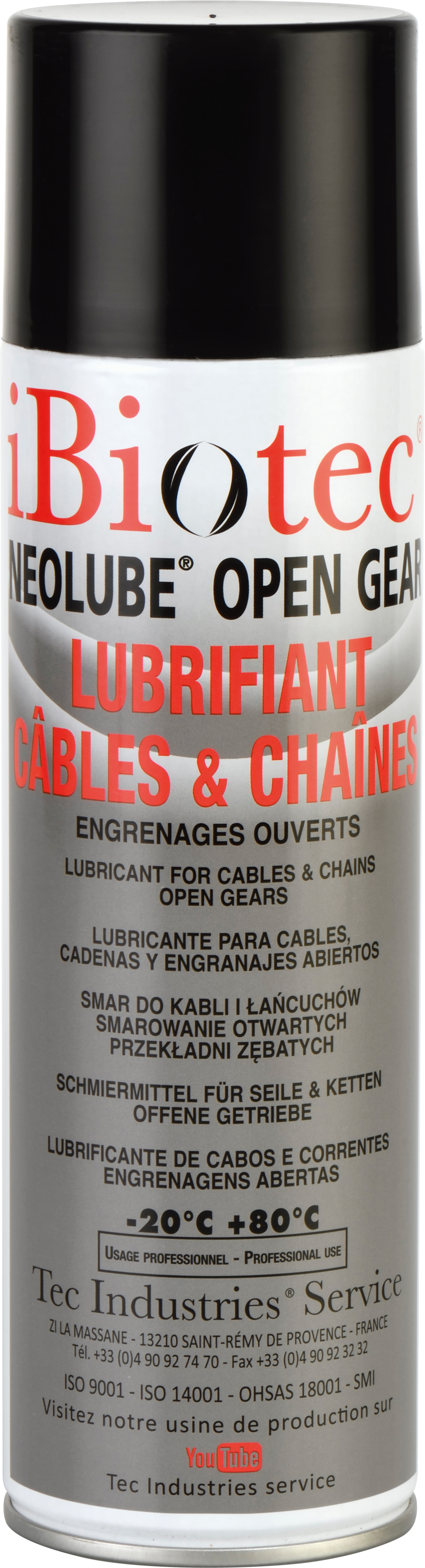 lubrifiant bitumineux adhesif pour cables metalliques, chaines de manutention et de levage, engrenages ouverts. lubrification immergee. lubrifiant special cables metalliques et organes ouverts. chaines de manutention et de levage. extreme pression, anti usure. Spray bitumineux. aerosol enduit bitumineux. lubrifiant cables.  aerosol lubrifiant cable. lubrifiant chaines. lubrifiant chaines de levage. Graisse chaine de levage. Lubrifiant chaines de manutention. Graisse chaines de manutention. aerosol lubrifiant chaines. graisse cables metalliques. graisse cables aciers. graisse organes ouverts. lubrifiant organes ouverts. Lubrifiant engrenages. graisses techniques. graisses techniques ibiotec. lubrifiants industriels. fabricant graisses techniques. Fabricants graisses industrielles. fabricants lubrifiants industriels. Fournisseurs graisses techniques. Fournisseurs graisses industrielles. fournisseurs lubrifiants industriels. Aerosols techniques. Aerosols maintenance. Fournisseurs aérosols. Fabricants aérosols. Produit maintenance industrielle